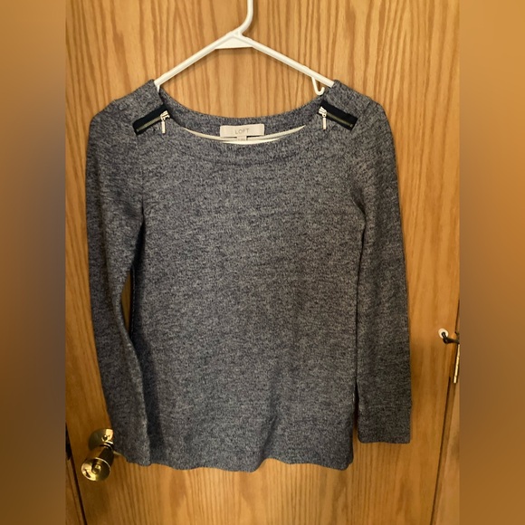 LOFT Sweaters - LOFT Blue Gray Knit Top w/Zipper Details Sz XS Nautical/Coastal Chic